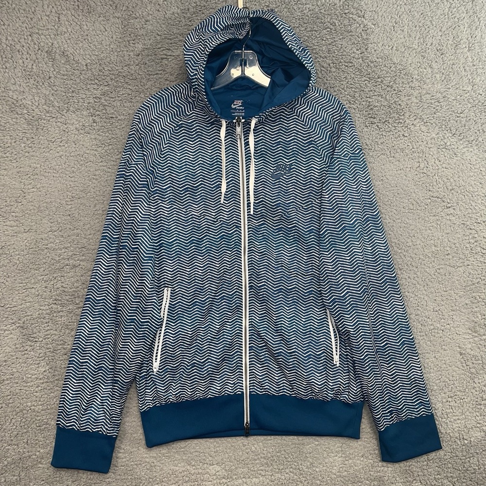 Nike Sportswear Windbreaker Women's Size M Teal‎ Geometric Hooded Rain Jacket
